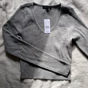 Grey Waffle V-Neck Sweater